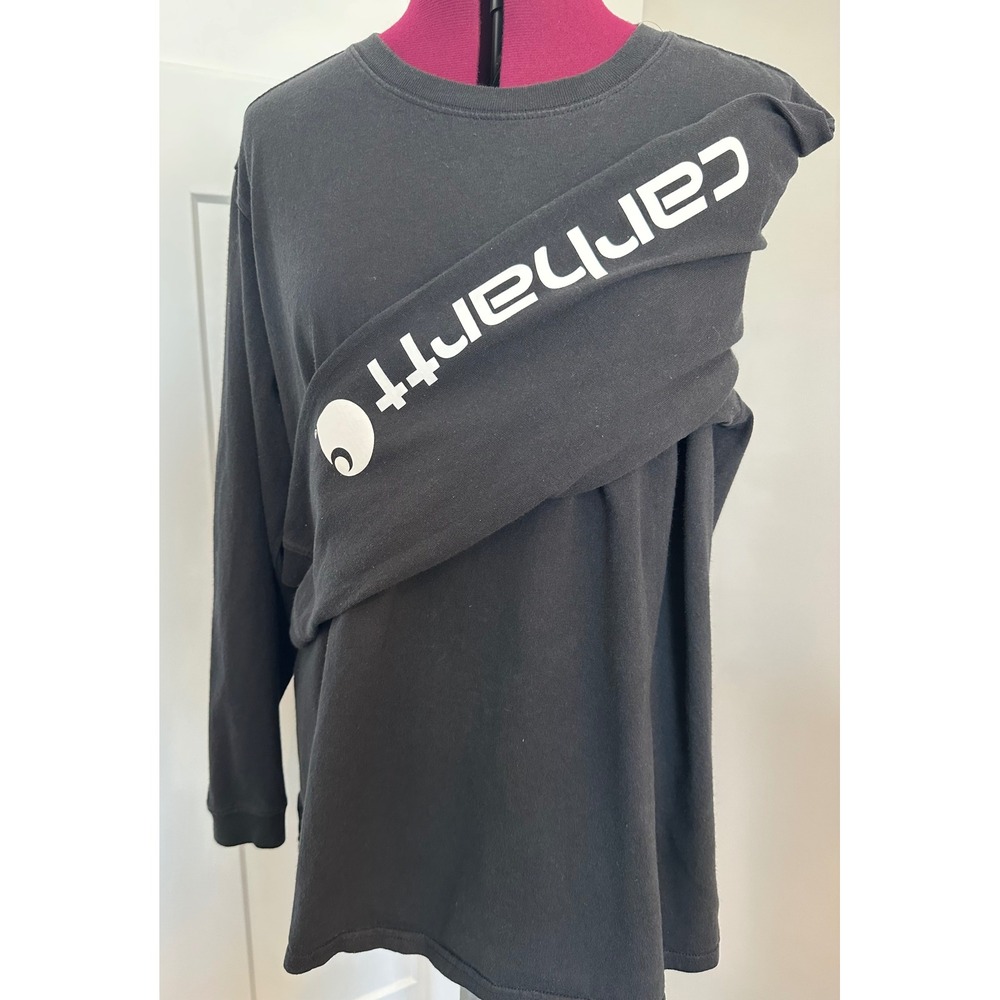 Carhartt Womens XL Black Long Sleeve Graphic Logo T-Shirt TK0231-W Loose Fit